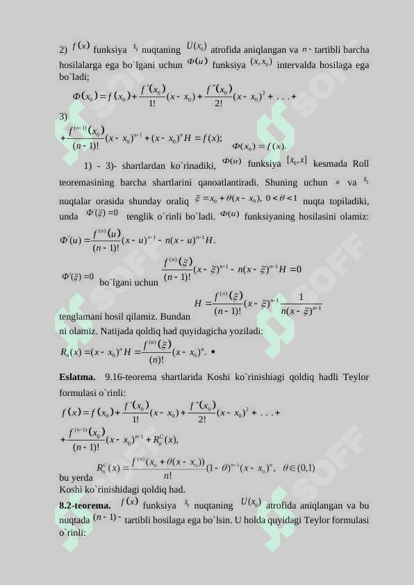 Teylor va Makloren formulalari. Funksiyaning monotonligi. Funksiyaning ekstremumlari 2