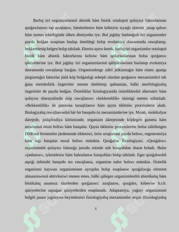 Ósimliklerdıń sırtqı ortalıq faktorına shıdamlılıǵı. 5