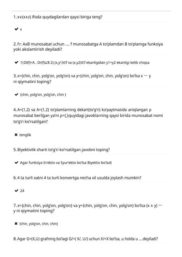 Diskret  fanidan yakuniy savolar XXX