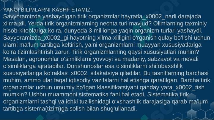 TIRIK ORGANIZMLARNING XILMA-XILLIGI 2