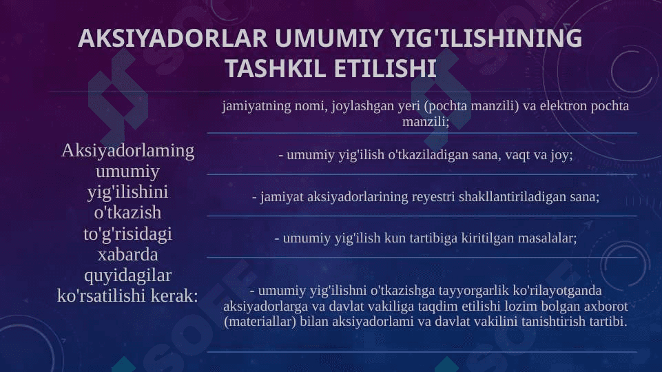 AKSIYADORLAR UMUMIY YIG'ILISHINI TASHKIL ETISH, O'TKAZISH VA RASMIYLASHTIRISH 4