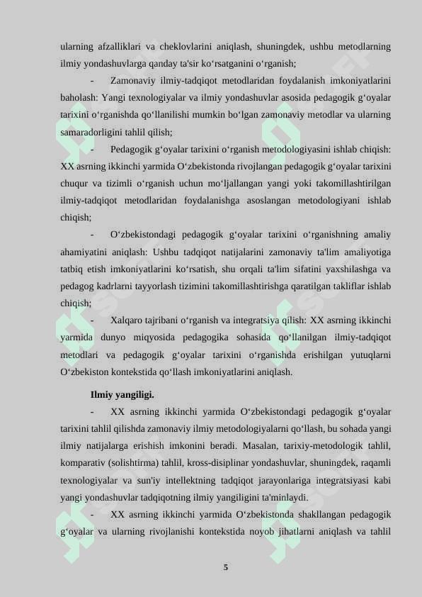 XX ASRNING IKKINCHI YARMIDA O‘ZBEKISTONDAGI PEDAGOGIK G‘OYALAR TARIXINI O‘RGANISHDA ILMIY-TADQIQOT METODLARIDAN FOYDALANISH 5