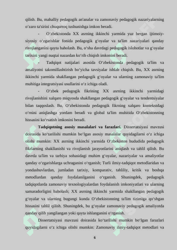 XX ASRNING IKKINCHI YARMIDA O‘ZBEKISTONDAGI PEDAGOGIK G‘OYALAR TARIXINI O‘RGANISHDA ILMIY-TADQIQOT METODLARIDAN FOYDALANISH 6
