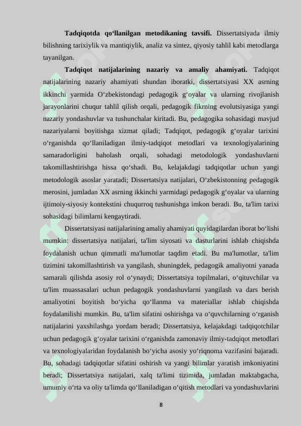 XX ASRNING IKKINCHI YARMIDA O‘ZBEKISTONDAGI PEDAGOGIK G‘OYALAR TARIXINI O‘RGANISHDA ILMIY-TADQIQOT METODLARIDAN FOYDALANISH 8