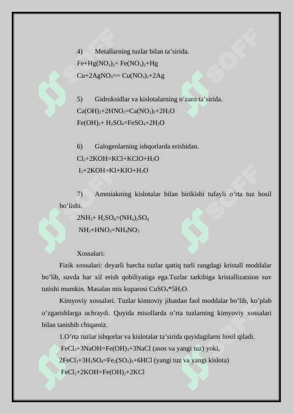 MAKTAB KURSIDA O’RTA TUZLAR MAVZUSIGA OID TAJRIBALAR O’TKAZISH METODIKASI 8
