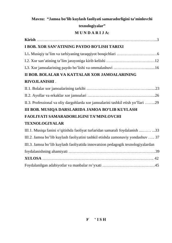 Jamoa bo’lib kuylash faoliyati samaradorligini ta’minlovchi texnologiyalar