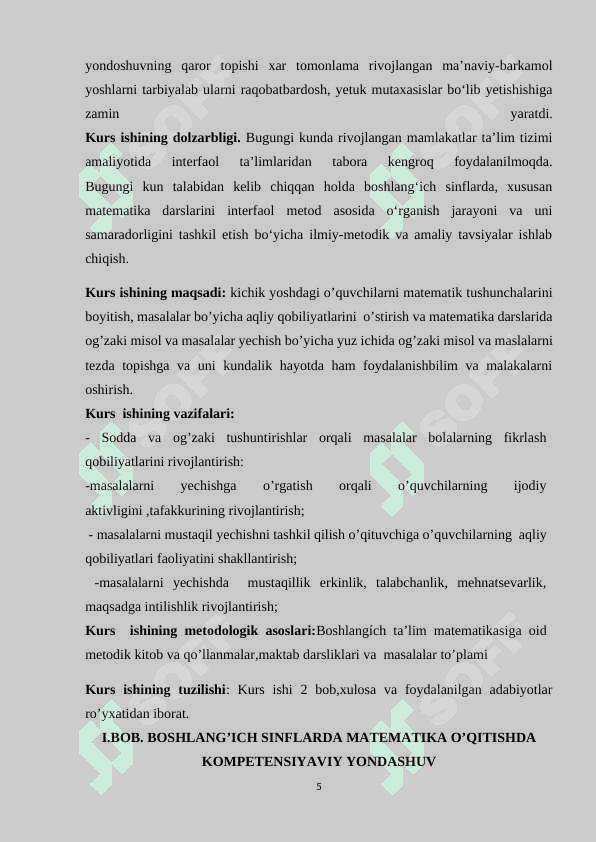 BOSHLANG‘ICH SINFLARDA MATEMATIKA O‘QITISHDA KOMPETENSIYAVIY YONDASHUV 5