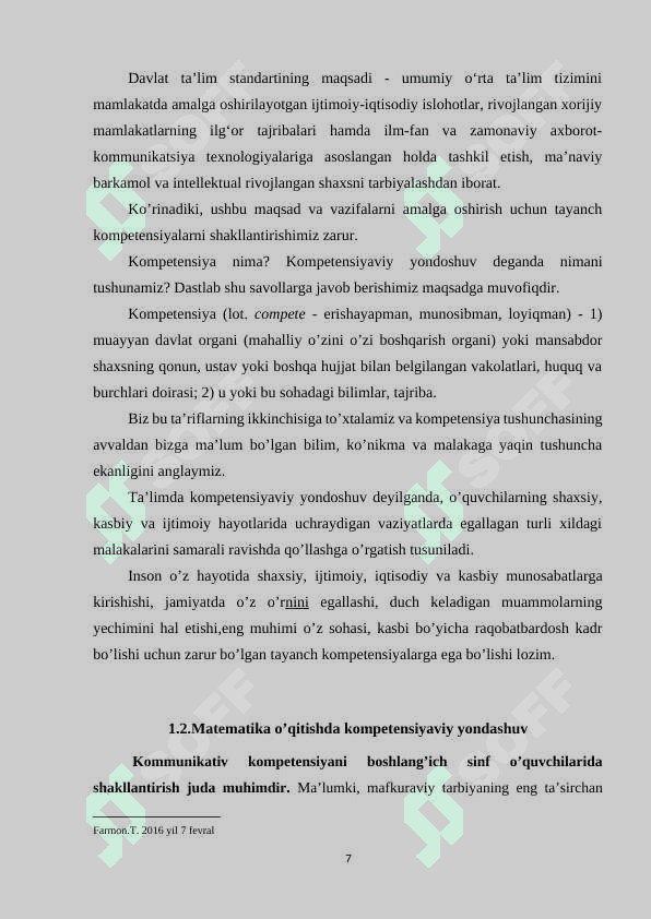 BOSHLANG‘ICH SINFLARDA MATEMATIKA O‘QITISHDA KOMPETENSIYAVIY YONDASHUV 7