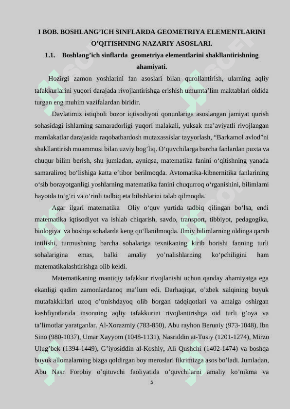 BOSHLANG’ICH SINFLARDA   GEOMETRIK MATERIALLARNI O’RGATISH VA O‘RGANISH METODIKASI 5