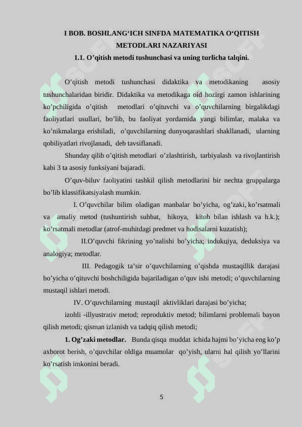 BOSHLANG‘ICH SINFDA MATEMATIKA O‘QITISH METODLARI 5