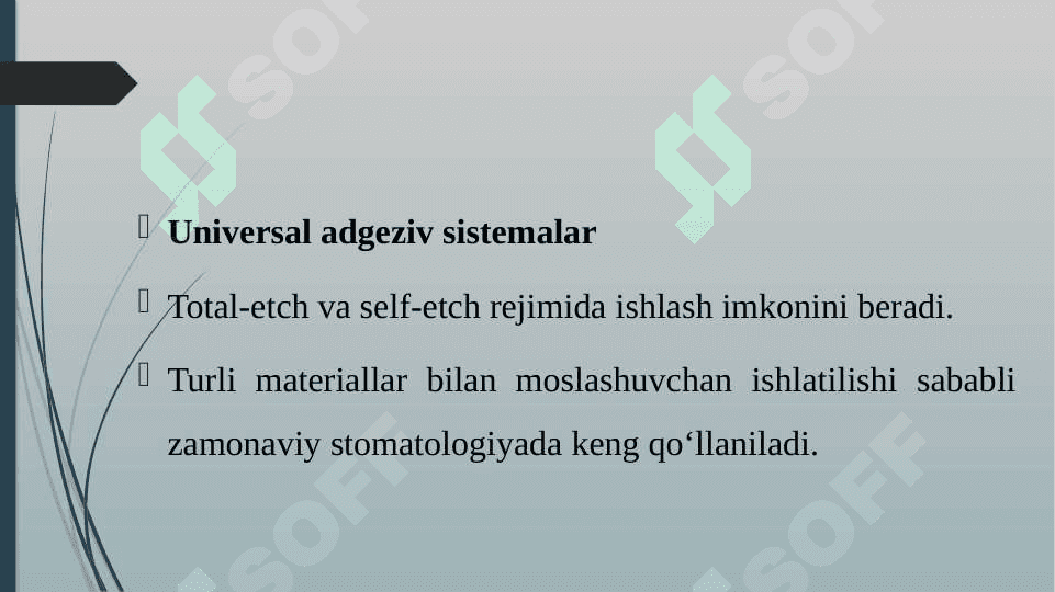KOMPOZIT PLOMBA ASHYOLARI BILAN PLOMBALASHDA ADGEZIV SISTEMALAR 6