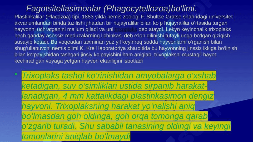 Plastinkalilar, G’ovaktanlilar va Taroqsimonlar tiplari 3