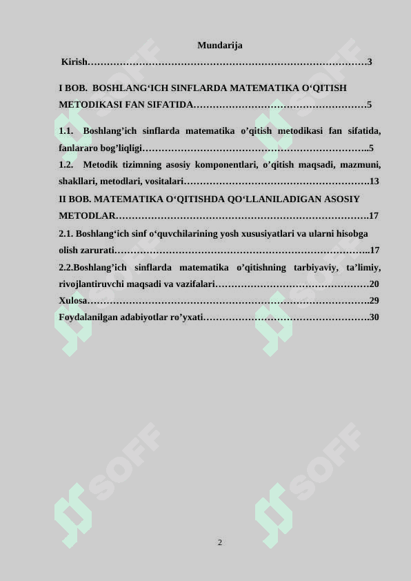 BOSHLANG’ICH SINFLARDA MATEMATIKA O’QITISH METODIKASI FAN SIFATIDA 2