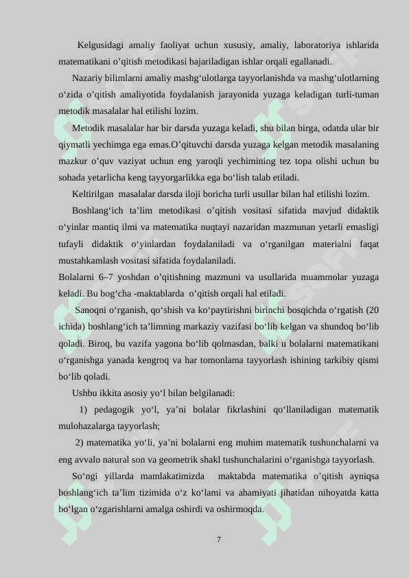 BOSHLANG’ICH SINFLARDA MATEMATIKA O’QITISH METODIKASI FAN SIFATIDA 7