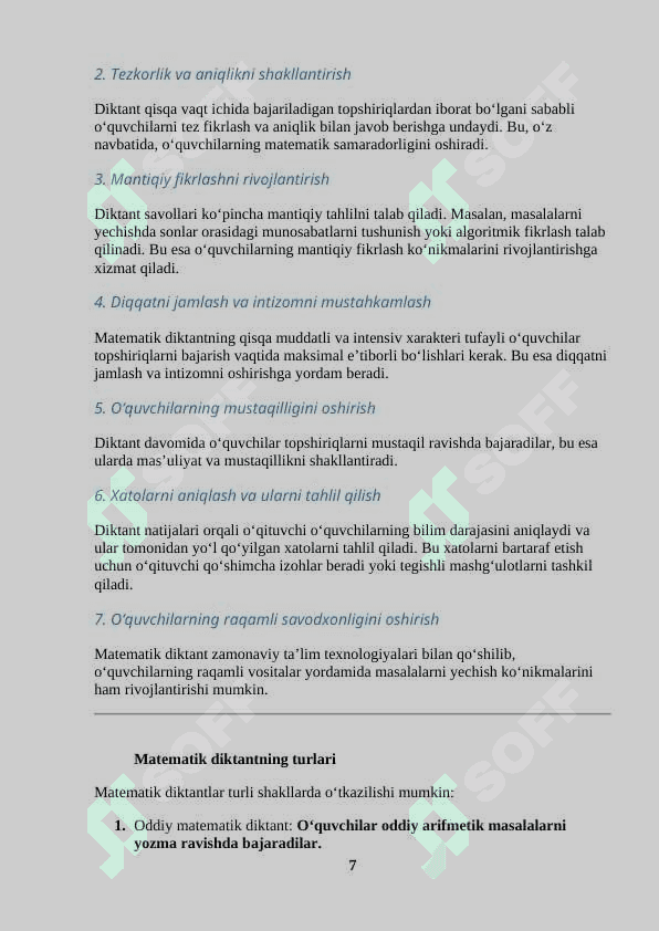 RAQAMLASHGA O‘RGATISHDA MATEMATIK DIKTANTNING O‘RNI 7