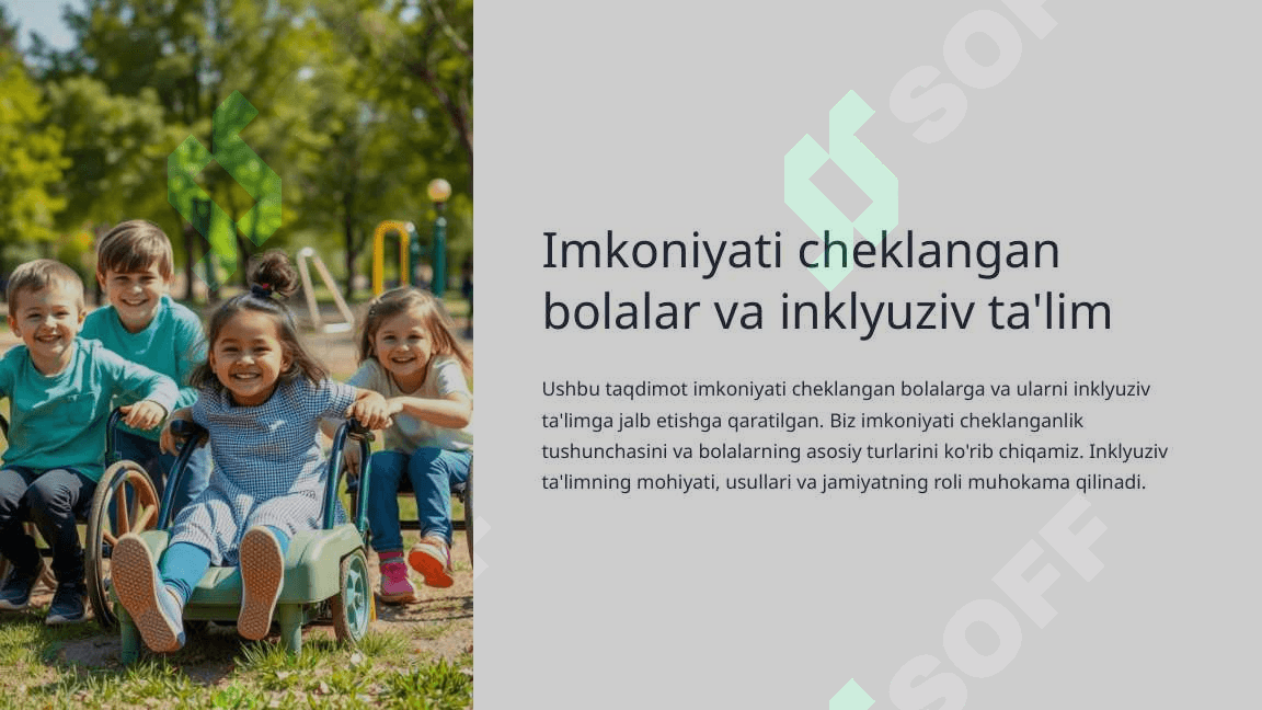 Imkoniyati cheklangan bolalar va ularning turlari va ularni inklyuziv ta'lim jalb etish 2