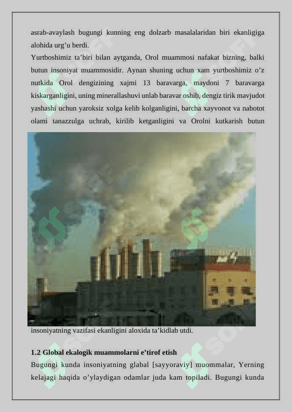 Global ekologik muammolarning kelib chiqish sabablari va ularni hal qilish chora tadbirlari 5