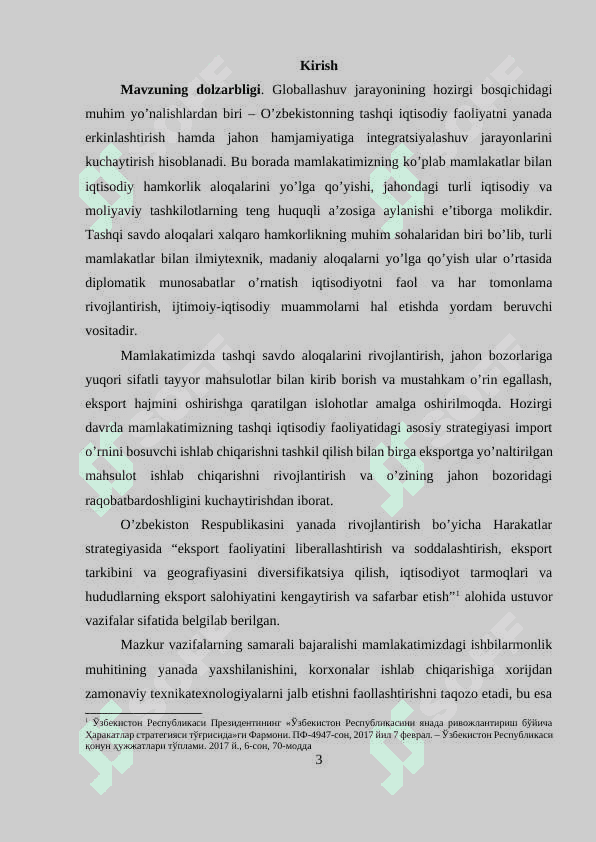 MAVZU:    O‘ZBEKISTONNING DUNYONING RIVOJLANGAN DAVLATLARI BILAN IQTISODIY HAMKORLIGI. 3