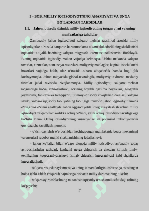 MAVZU:    O‘ZBEKISTONNING DUNYONING RIVOJLANGAN DAVLATLARI BILAN IQTISODIY HAMKORLIGI. 7