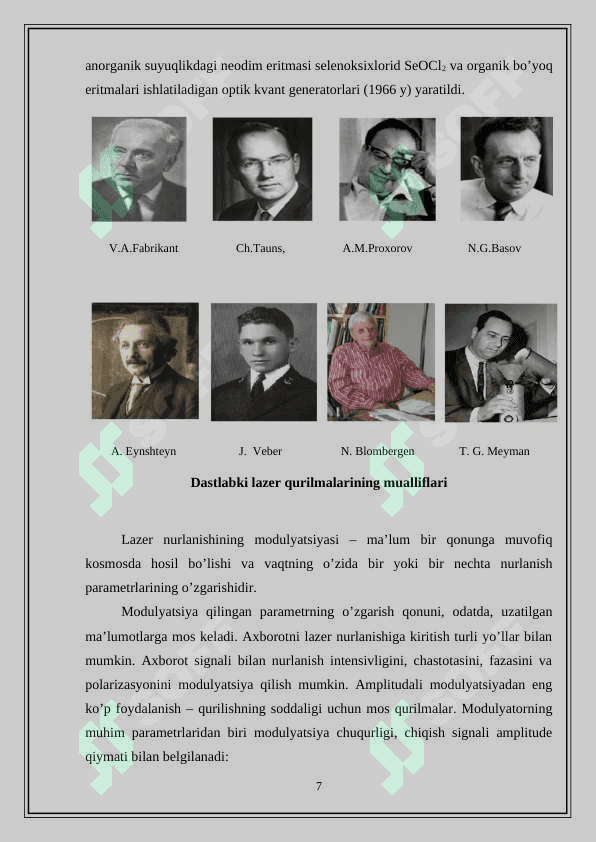 Mavzu: Lazer nurini modulyatsiya qilish    KURS  ISHI 7