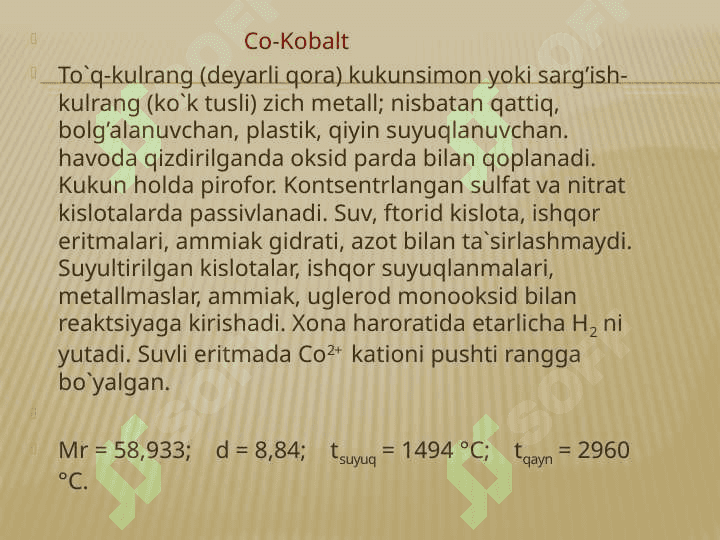 Rux, nikel, kobalt va uning birikmalari,sanoatdagi ahamiyati. 3