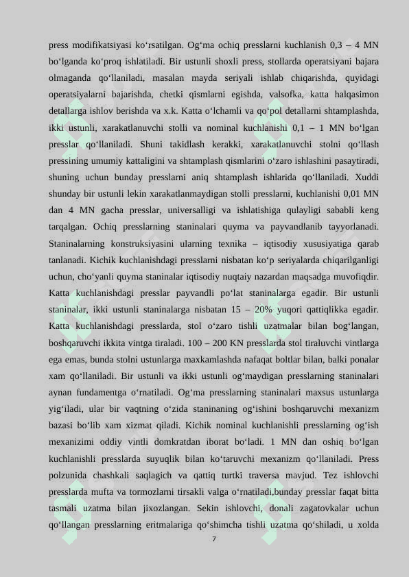 Bolt, vint va shunga o'xshash detallarni  hajmiy shtamplash uchun avtomatlashtirilgan press jihozini tanlash. 7