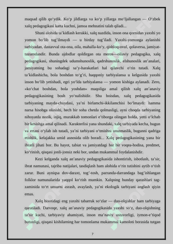 O‘zbek xalq pedagogikasida ijtimoiy pedagogik g‘oyalar 7