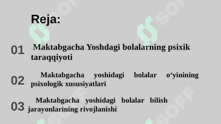 Maktabgacha yosh davrda psixik rivojlanish xususiyatlari. 2