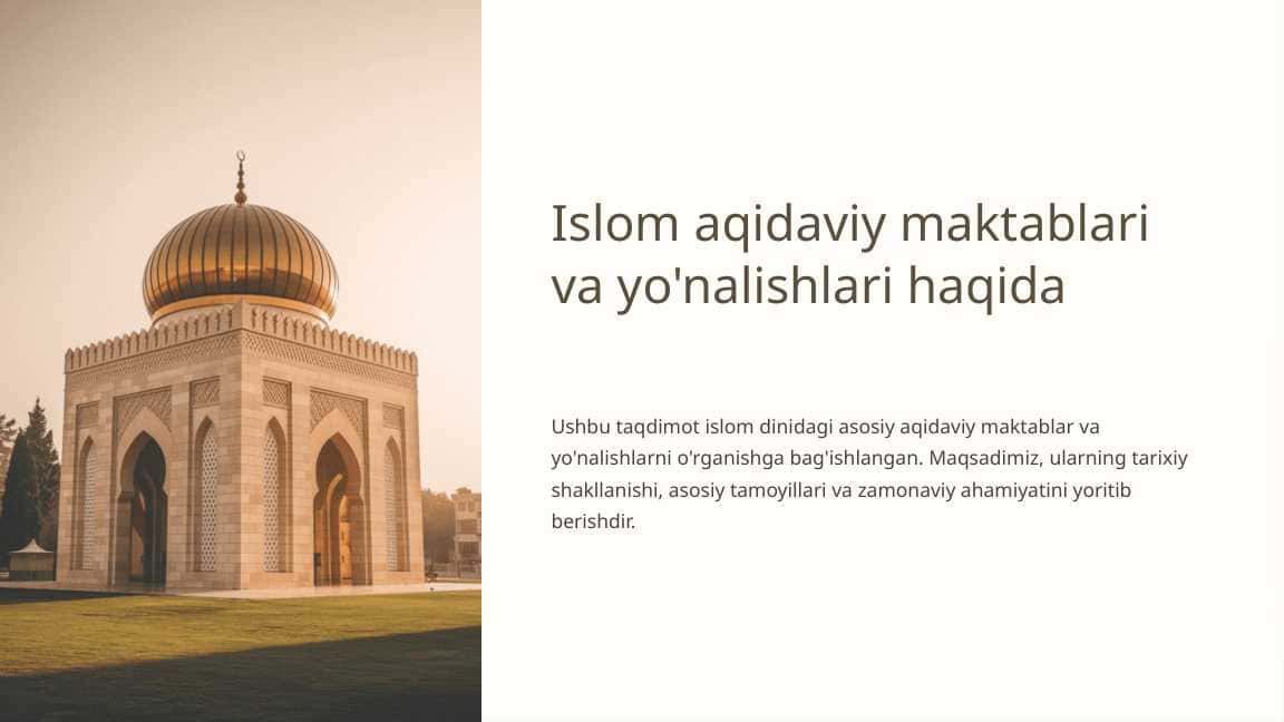 Islom aqidaviy maktablari va yo'nalishlari haqida