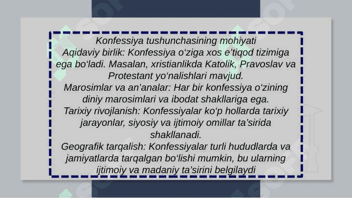Konfessiya tushunchasining mohiyati va O'zbekistonda faoliyat yurituvchi diniy konfessiyalarning tasnifi 2 4