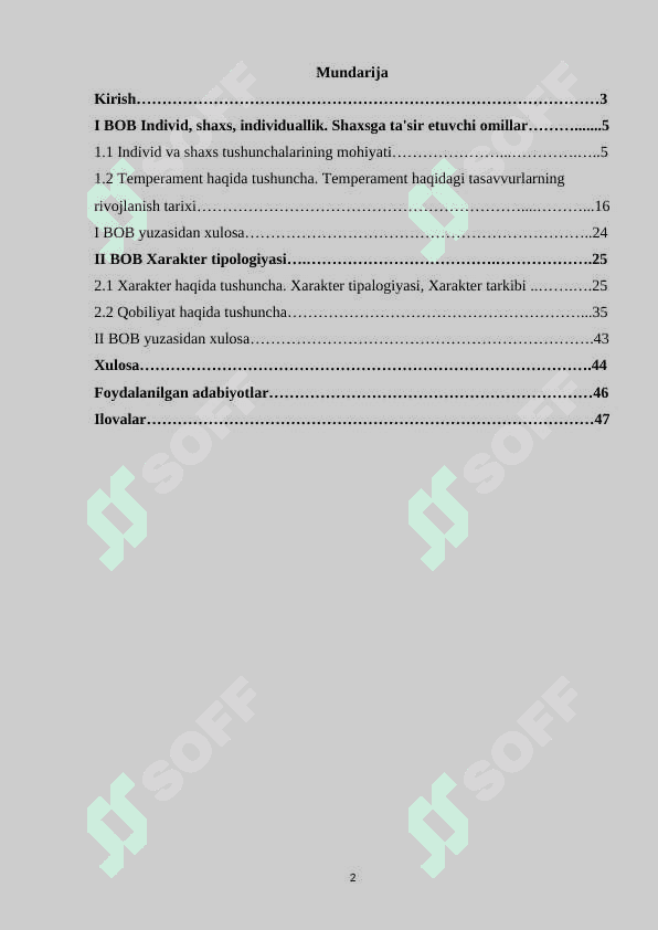 Yaxlitlilik va optimallik normal shaxs xarakteristikasi 2
