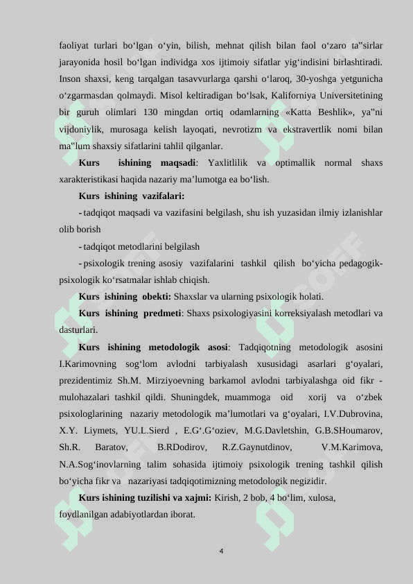 Yaxlitlilik va optimallik normal shaxs xarakteristikasi 4