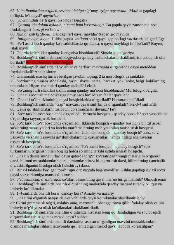 MOTHER TONGUE AND TEACHING METHODOLOGY ONA TILI VA UNI O‘QITISH METODIKASI FANIDAN TESTLAR 4