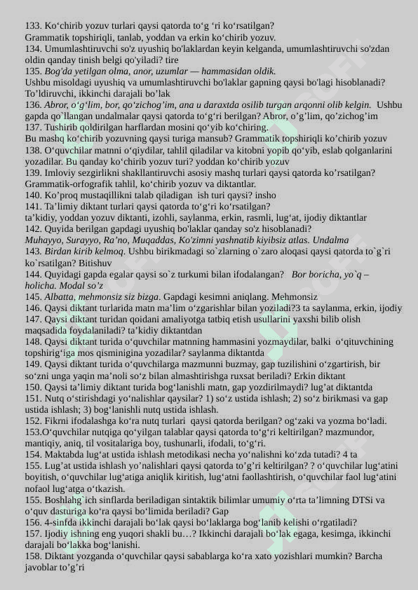 MOTHER TONGUE AND TEACHING METHODOLOGY ONA TILI VA UNI O‘QITISH METODIKASI FANIDAN TESTLAR 7