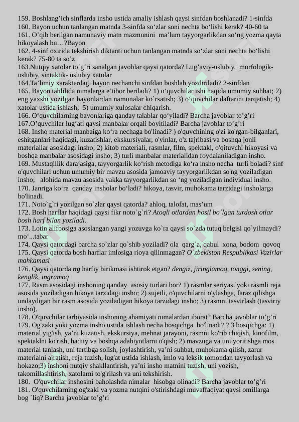MOTHER TONGUE AND TEACHING METHODOLOGY ONA TILI VA UNI O‘QITISH METODIKASI FANIDAN TESTLAR 8