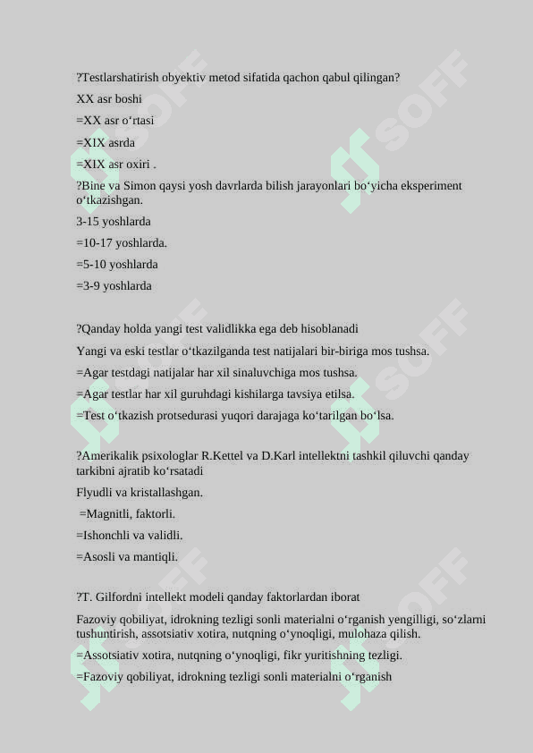 PSYCHODIAGNOSTICS 2 (PSYP 2-kurs uchun) test javoblari bilan 8
