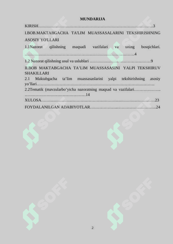 MAKTABGACHA TA’LIM MUASSASASINI  YALPI TEKSHIRISHNING ASOSIY SHAKILLARI 2