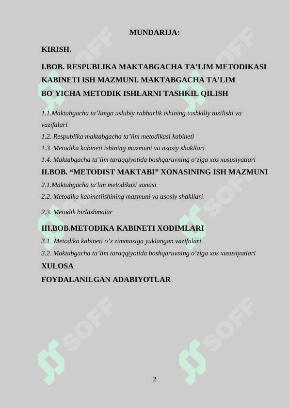 Respublika maktabgacha ta’lim metodikasi kabineti ish mazmuni 2