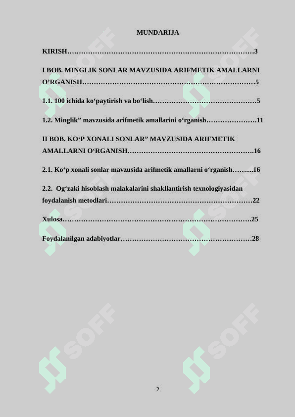 MINGLIK VA KO’P XONALI SONLAR MAVZUSIDA MISOL VA MASALALAR YECHISHGA O’RGATISH METODIKASI 2
