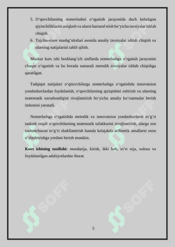 NOMERLASHGA  O‘RGATISHGA  TAYYORGARLIK 5