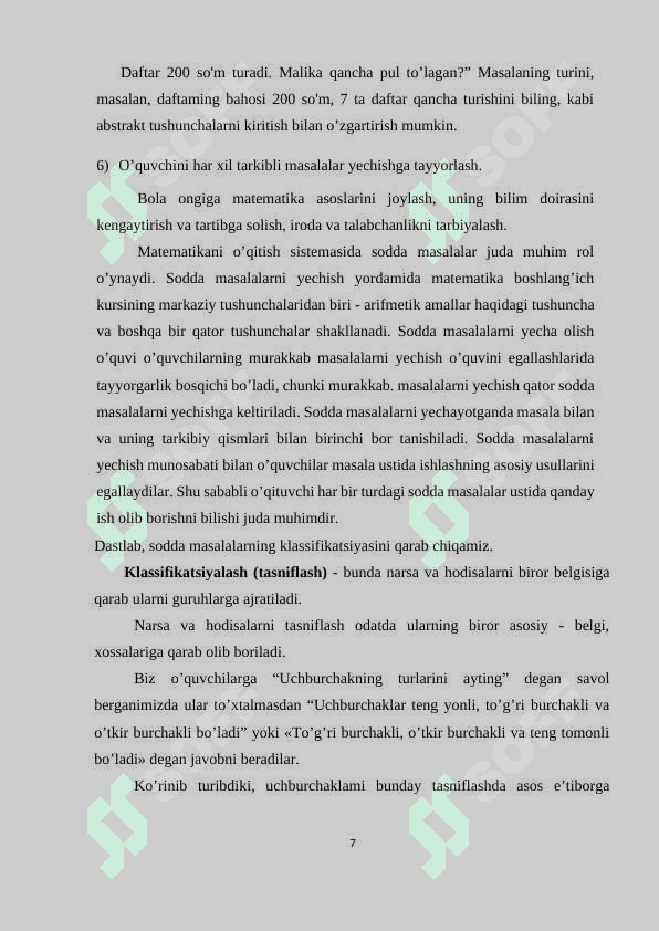 O’NLIK” VA “YUZLIK” MAVZUSIDA MISOL VA MASALALAR BAJARISHNING METODIKASI 7
