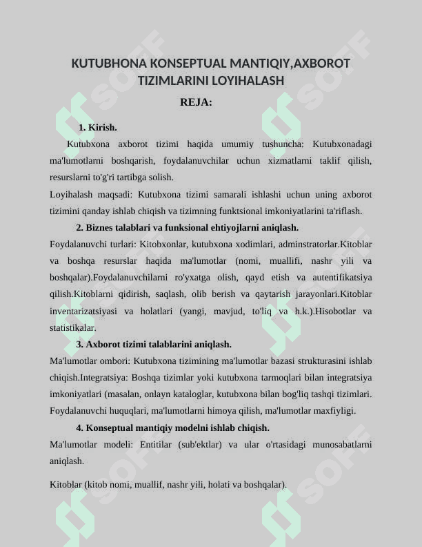 KUTUBHONA KONSEPTUAL MANTIQIY,AXBOROT TIZIMLARINI LOYIHALASH 2