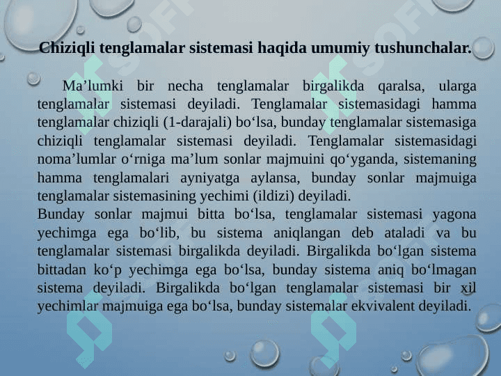 Chiziqli tenglamalar sistemasi va ularni yechish usullari. Kroneker-Kapelli teoremasi. Chiziqli algebraik tenglamalar sistemasining tadbiqlari 7