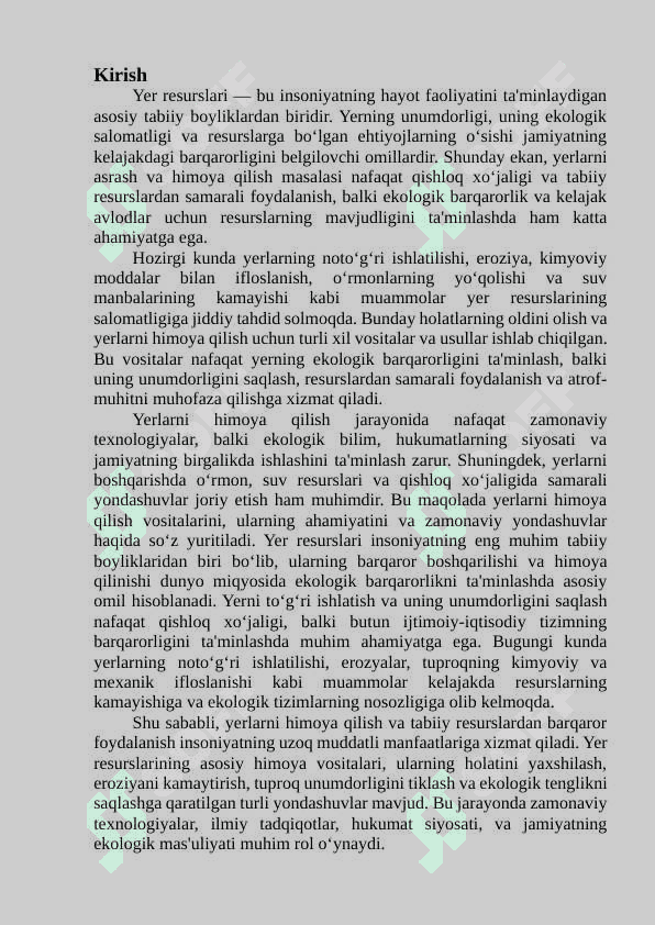 YER: JOYLASHISHI VA UNDAN KO‘P          MAQSADLI FOYDALANISH. 2
