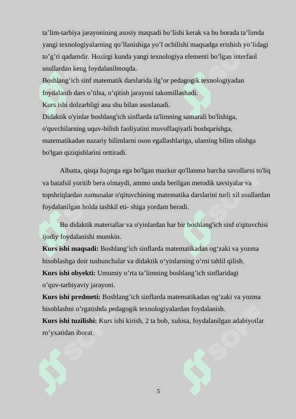 BOSHLANG‘ICH SINFLARDA MATEMATIKA O‘QITISHNING UMUMIY METODIKASI 5