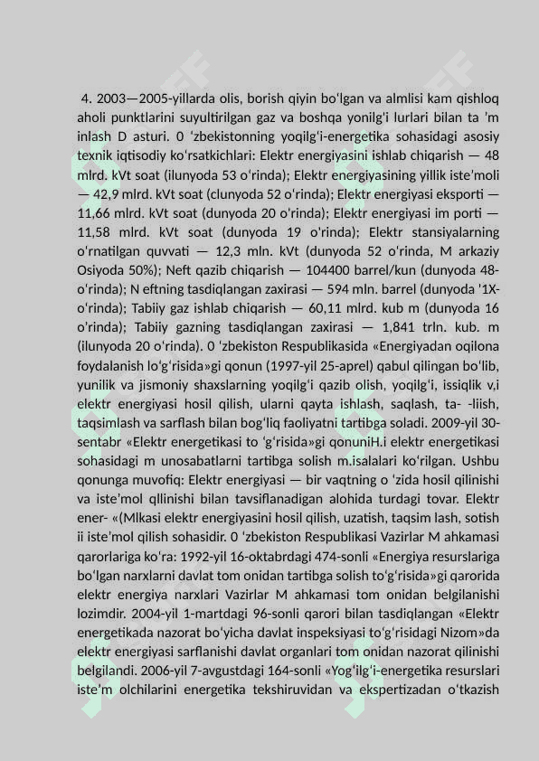 YoqiIg‘i-energetika majmuasi va iqtisodiyotdagi                              ahamiyati. 6