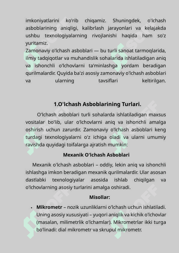Zamonaviy o'lchash asboblari va                  ularning tavsiflari. 3