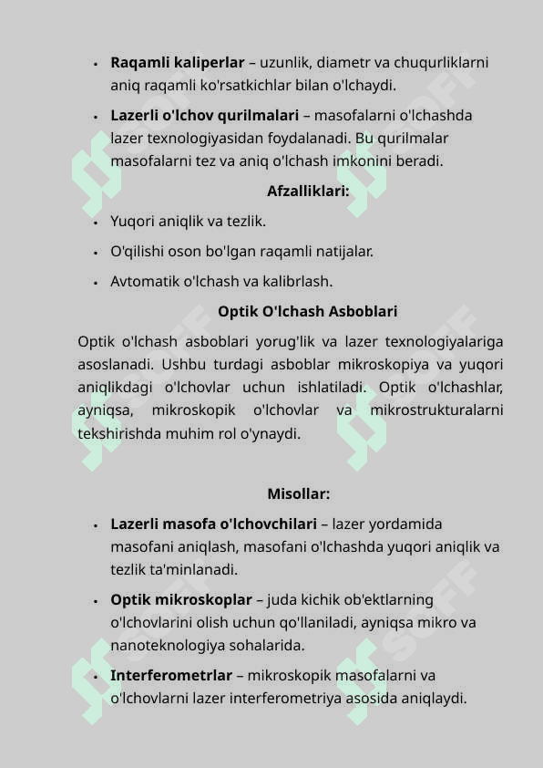 Zamonaviy o'lchash asboblari va                  ularning tavsiflari. 5