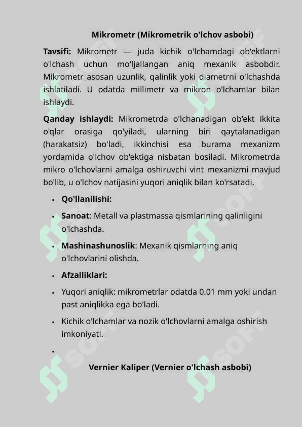 Zamonaviy o'lchash asboblari va                  ularning tavsiflari. 7