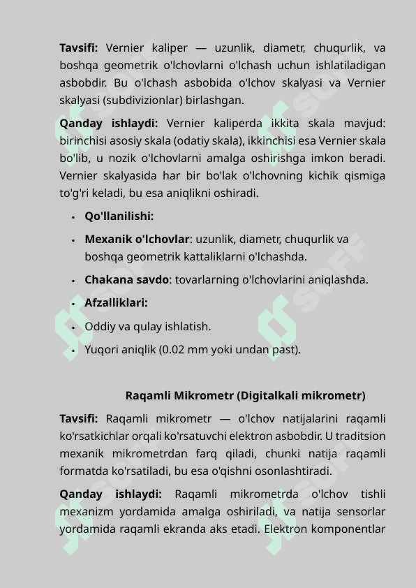 Zamonaviy o'lchash asboblari va                  ularning tavsiflari. 8